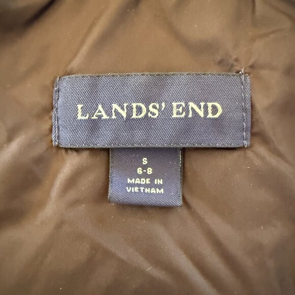 Lands' End PrimaLoft tan sleeveless mock neck fully lined puffy vest small 6-8 - Picture 11 of 12